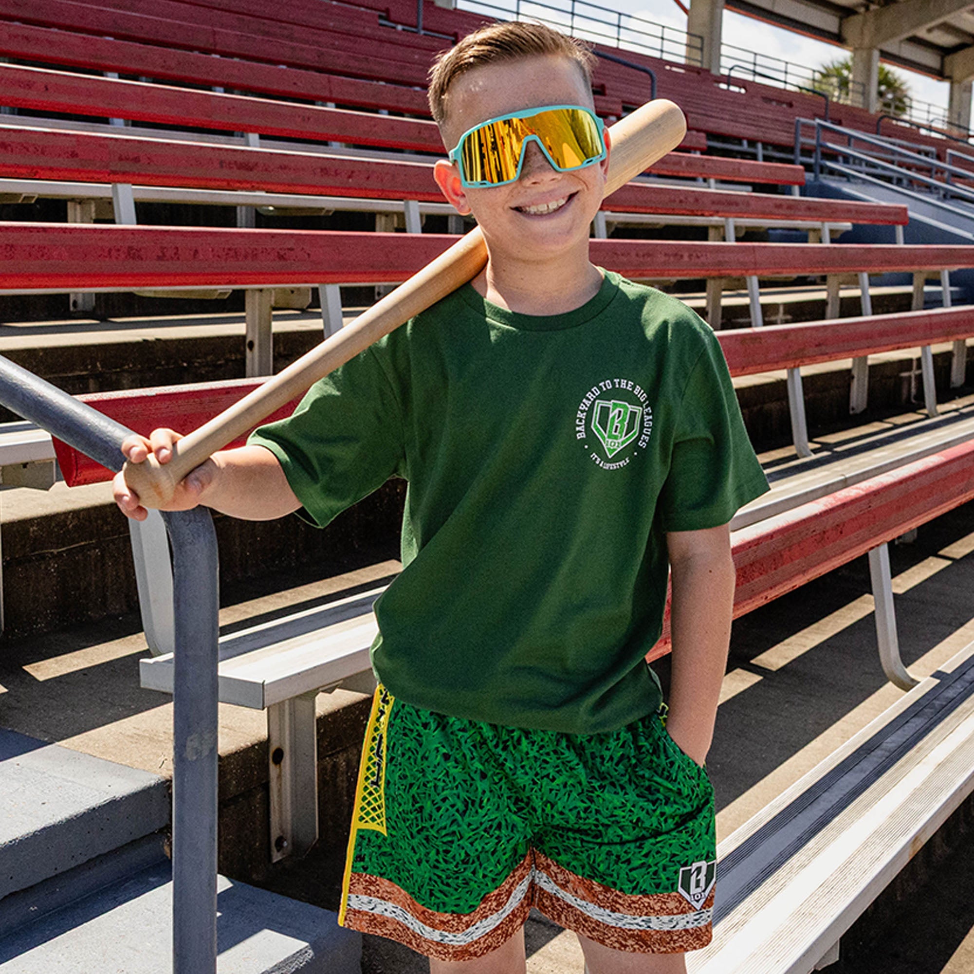 Backyard To Big League Youth Shorts - Green - Image 2