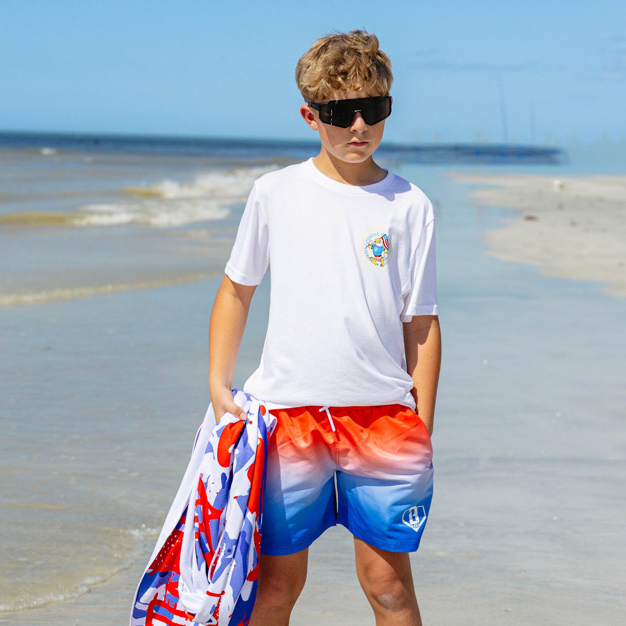 Gradient Youth Swim Trunks - Red/White/Blue - Image 5