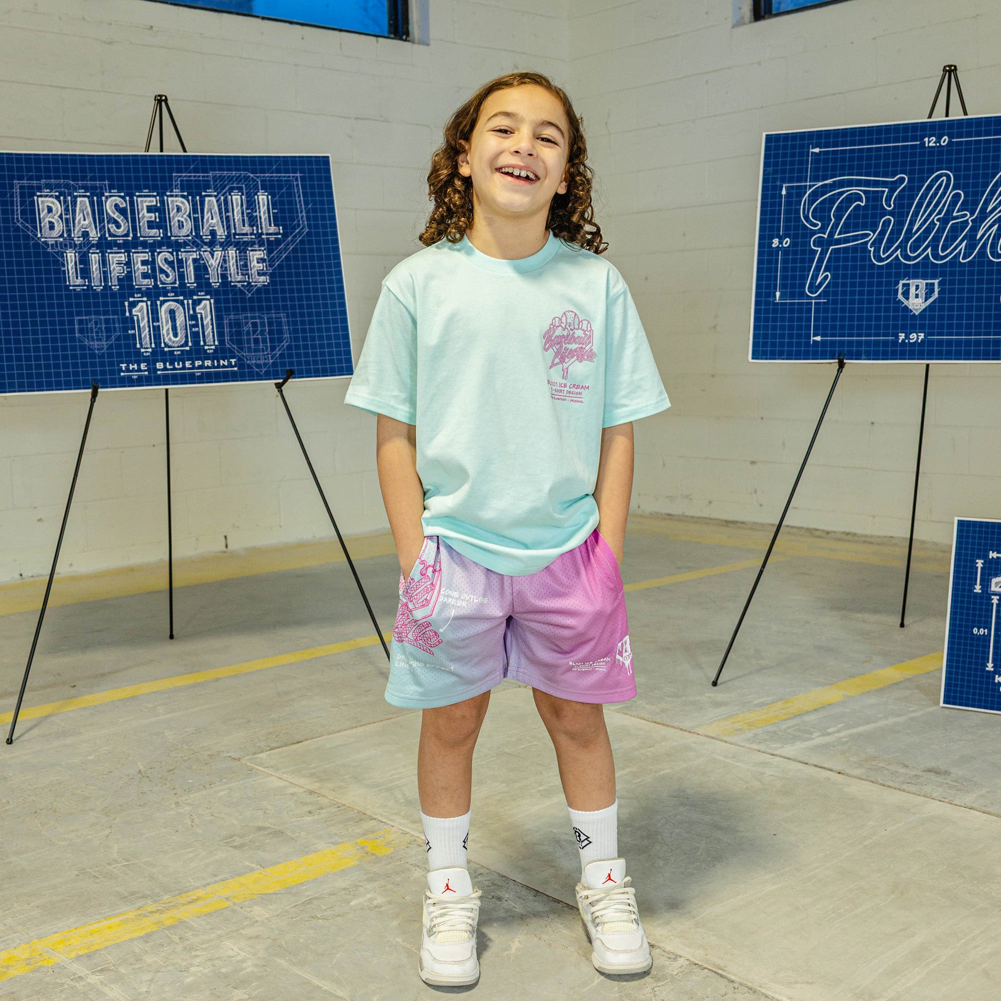 OG Ice Cream Design Youth Shorts - Light Blue - Image 6
