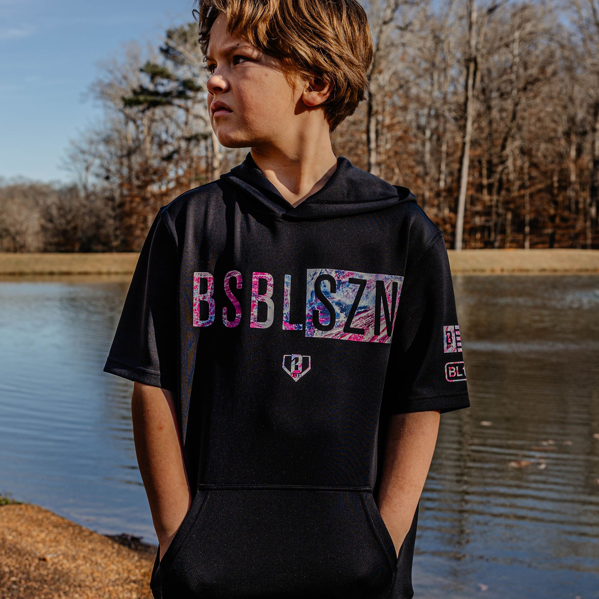 Realtree BSBL-SZN Short Sleeve Youth Hoodie V3 - Black/Aspect Blue - Image 3