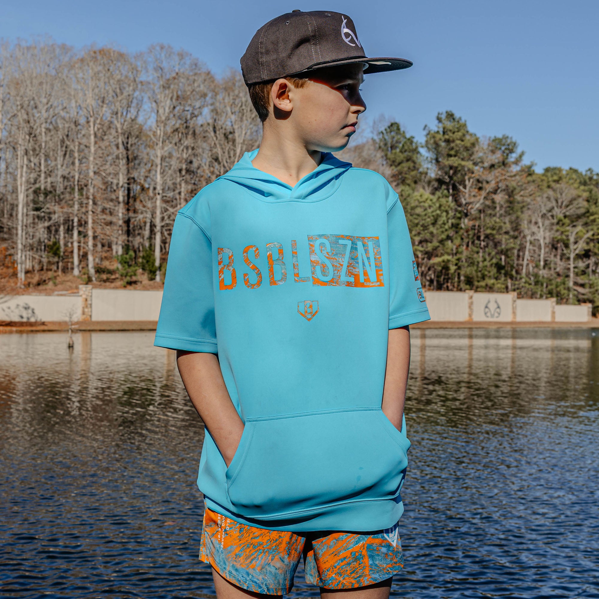 Realtree BSBL-SZN Short Sleeve Youth Hoodie V3 - Bright Blue/Aspect-Orange - Image 3