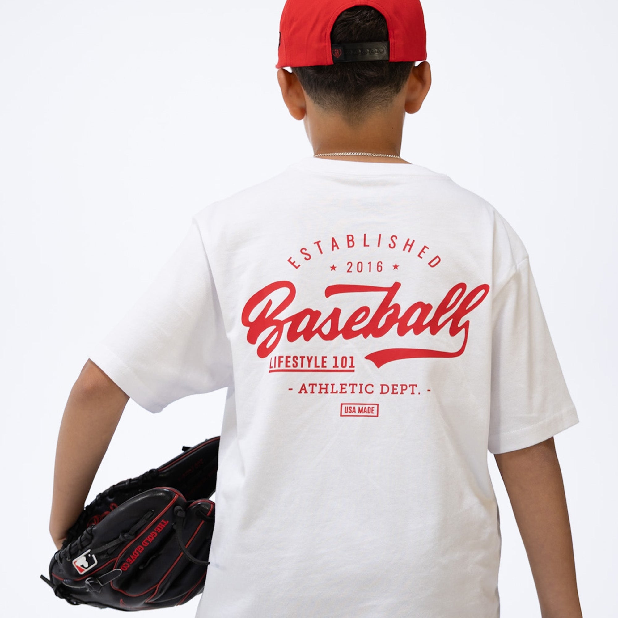 Established Youth Tee - BL White/BL Red - Image 4