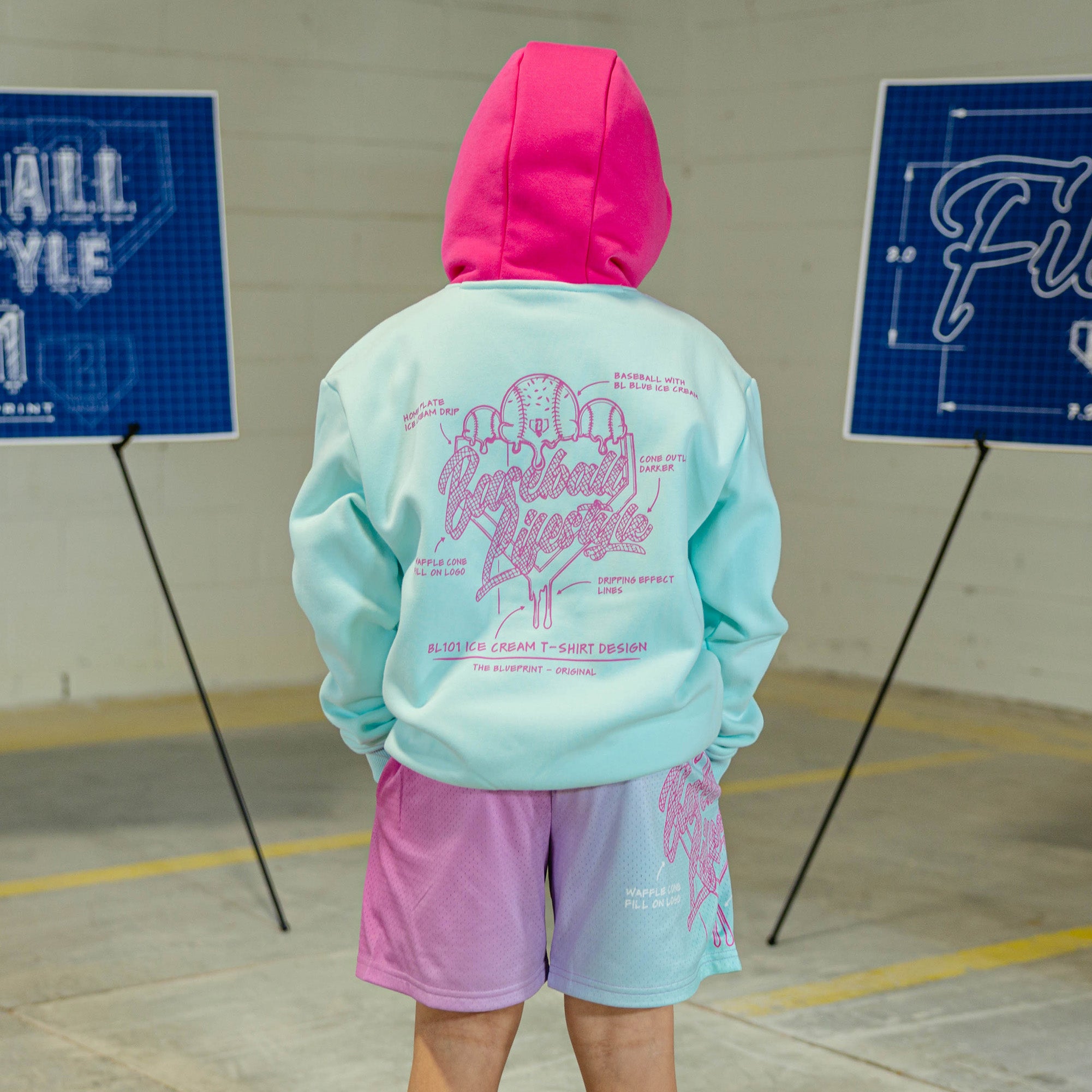 OG Ice Cream Design Youth Hoodie - Light Blue - Image 5