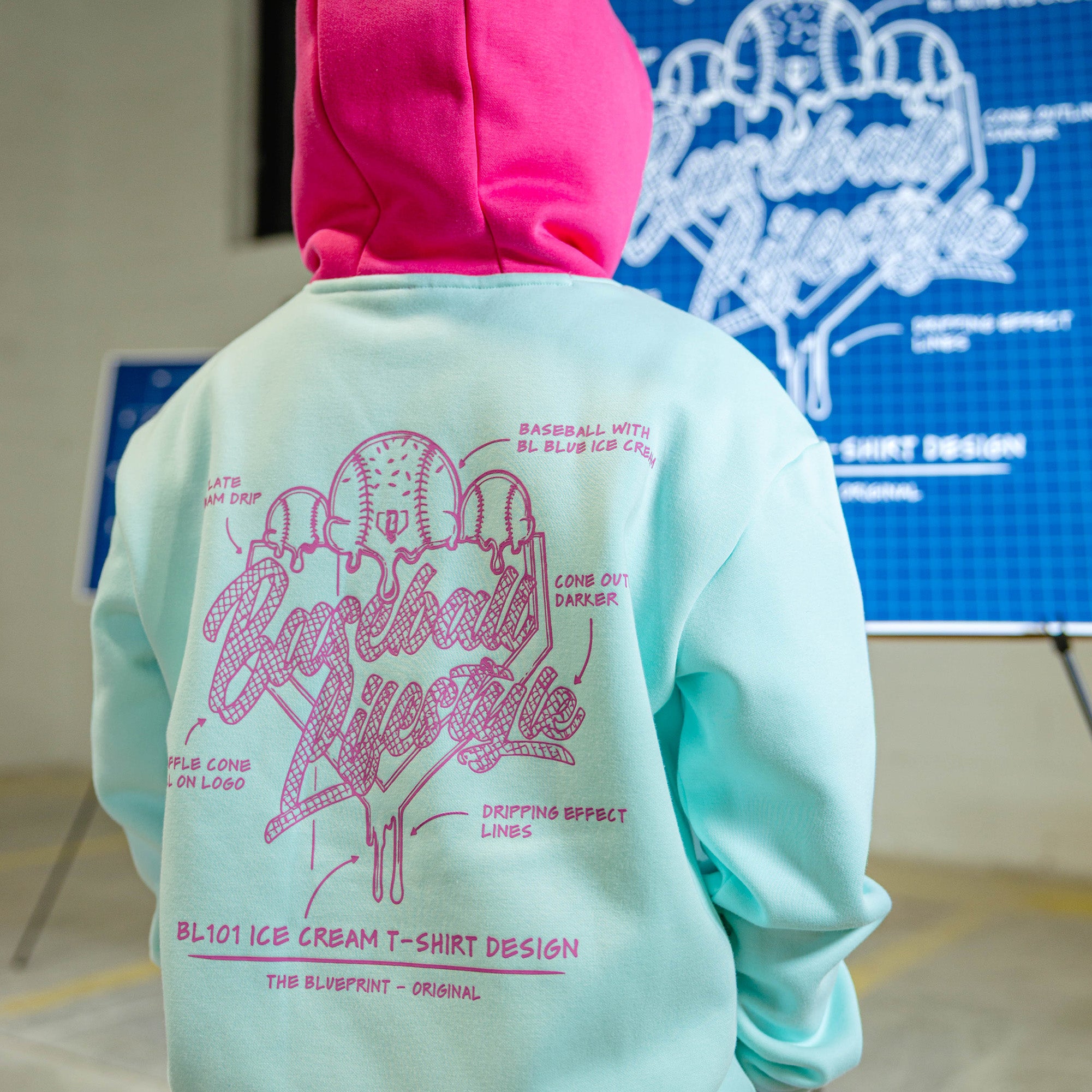 OG Ice Cream Design Youth Hoodie - Light Blue - Image 6